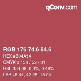 カラーコード: RGB 176 74.6 84.6 | qconv.com