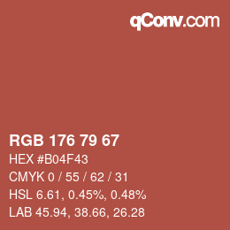 Color code: RGB 176 79 67 | qconv.com