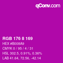 颜色代码: RGB 176 8 169 | qconv.com