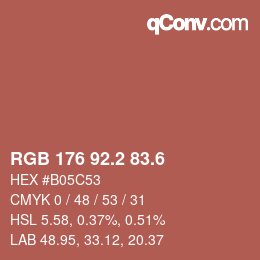 カラーコード: RGB 176 92.2 83.6 | qconv.com