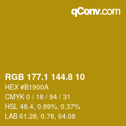 カラーコード: RGB 177.1 144.8 10 | qconv.com
