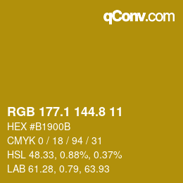 カラーコード: RGB 177.1 144.8 11 | qconv.com