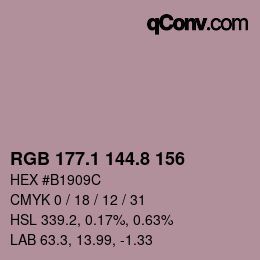 カラーコード: RGB 177.1 144.8 156 | qconv.com