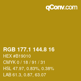 カラーコード: RGB 177.1 144.8 16 | qconv.com
