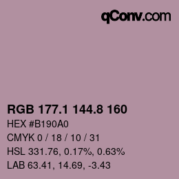 カラーコード: RGB 177.1 144.8 160 | qconv.com