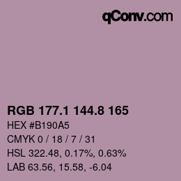 カラーコード: RGB 177.1 144.8 165 | qconv.com