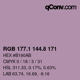 Color code: RGB 177.1 144.8 171 | qconv.com