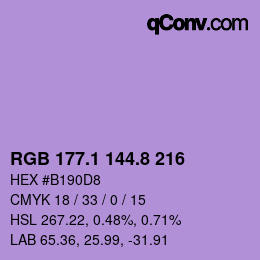 カラーコード: RGB 177.1 144.8 216 | qconv.com