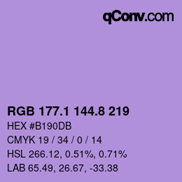 カラーコード: RGB 177.1 144.8 219 | qconv.com