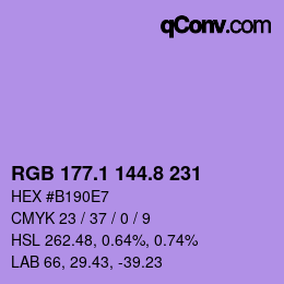 カラーコード: RGB 177.1 144.8 231 | qconv.com