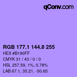カラーコード: RGB 177.1 144.8 255 | qconv.com