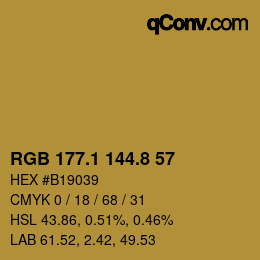 カラーコード: RGB 177.1 144.8 57 | qconv.com