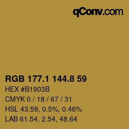 カラーコード: RGB 177.1 144.8 59 | qconv.com