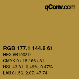 Color code: RGB 177.1 144.8 61 | qconv.com