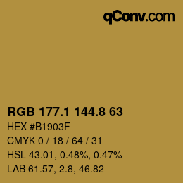 カラーコード: RGB 177.1 144.8 63 | qconv.com