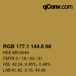 Color code: RGB 177.1 144.8 68 | qconv.com