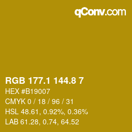カラーコード: RGB 177.1 144.8 7 | qconv.com