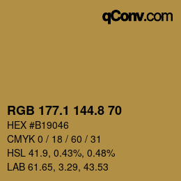 Color code: RGB 177.1 144.8 70 | qconv.com