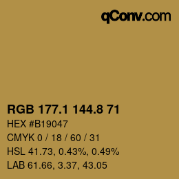 カラーコード: RGB 177.1 144.8 71 | qconv.com