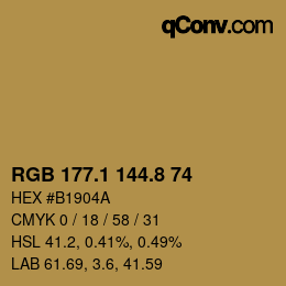 カラーコード: RGB 177.1 144.8 74 | qconv.com