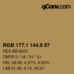 カラーコード: RGB 177.1 144.8 87 | qconv.com