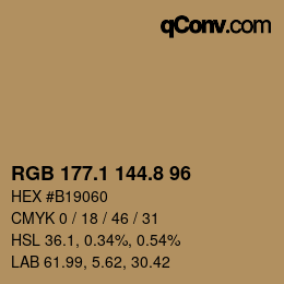 Color code: RGB 177.1 144.8 96 | qconv.com