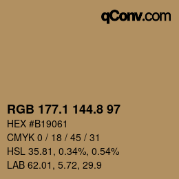 カラーコード: RGB 177.1 144.8 97 | qconv.com