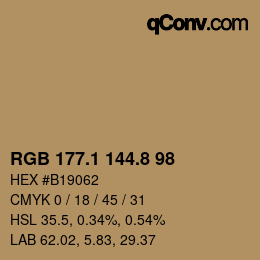Color code: RGB 177.1 144.8 98 | qconv.com