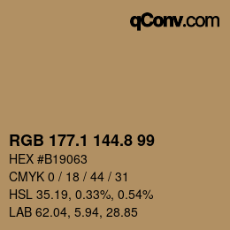 Color code: RGB 177.1 144.8 99 | qconv.com