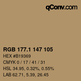 カラーコード: RGB 177.1 147 105 | qconv.com