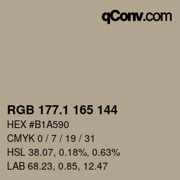 カラーコード: RGB 177.1 165 144 | qconv.com