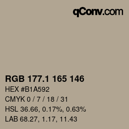 カラーコード: RGB 177.1 165 146 | qconv.com