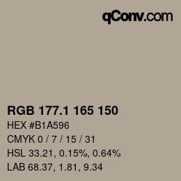 カラーコード: RGB 177.1 165 150 | qconv.com