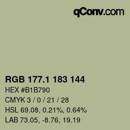 Color code: RGB 177.1 183 144 | qconv.com