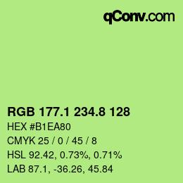カラーコード: RGB 177.1 234.8 128 | qconv.com