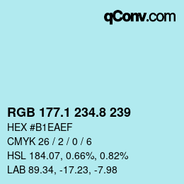 Color code: RGB 177.1 234.8 239 | qconv.com