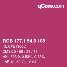 カラーコード: RGB 177.1 54.8 108 | qconv.com