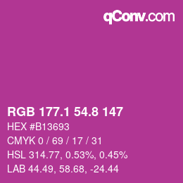 カラーコード: RGB 177.1 54.8 147 | qconv.com