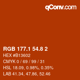 カラーコード: RGB 177.1 54.8 2 | qconv.com