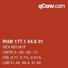 カラーコード: RGB 177.1 54.8 31 | qconv.com