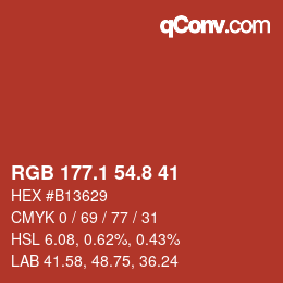 カラーコード: RGB 177.1 54.8 41 | qconv.com