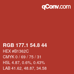 カラーコード: RGB 177.1 54.8 44 | qconv.com
