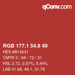 カラーコード: RGB 177.1 54.8 49 | qconv.com