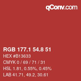 カラーコード: RGB 177.1 54.8 51 | qconv.com