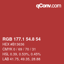 カラーコード: RGB 177.1 54.8 54 | qconv.com