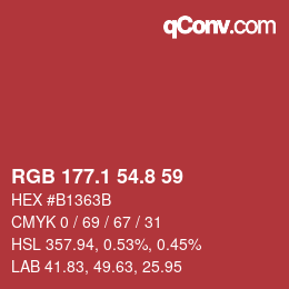カラーコード: RGB 177.1 54.8 59 | qconv.com