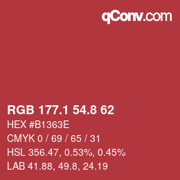 カラーコード: RGB 177.1 54.8 62 | qconv.com