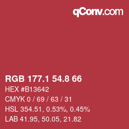 カラーコード: RGB 177.1 54.8 66 | qconv.com