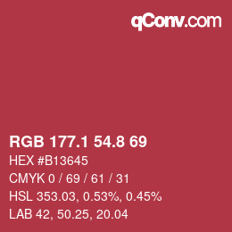 カラーコード: RGB 177.1 54.8 69 | qconv.com