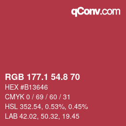 カラーコード: RGB 177.1 54.8 70 | qconv.com